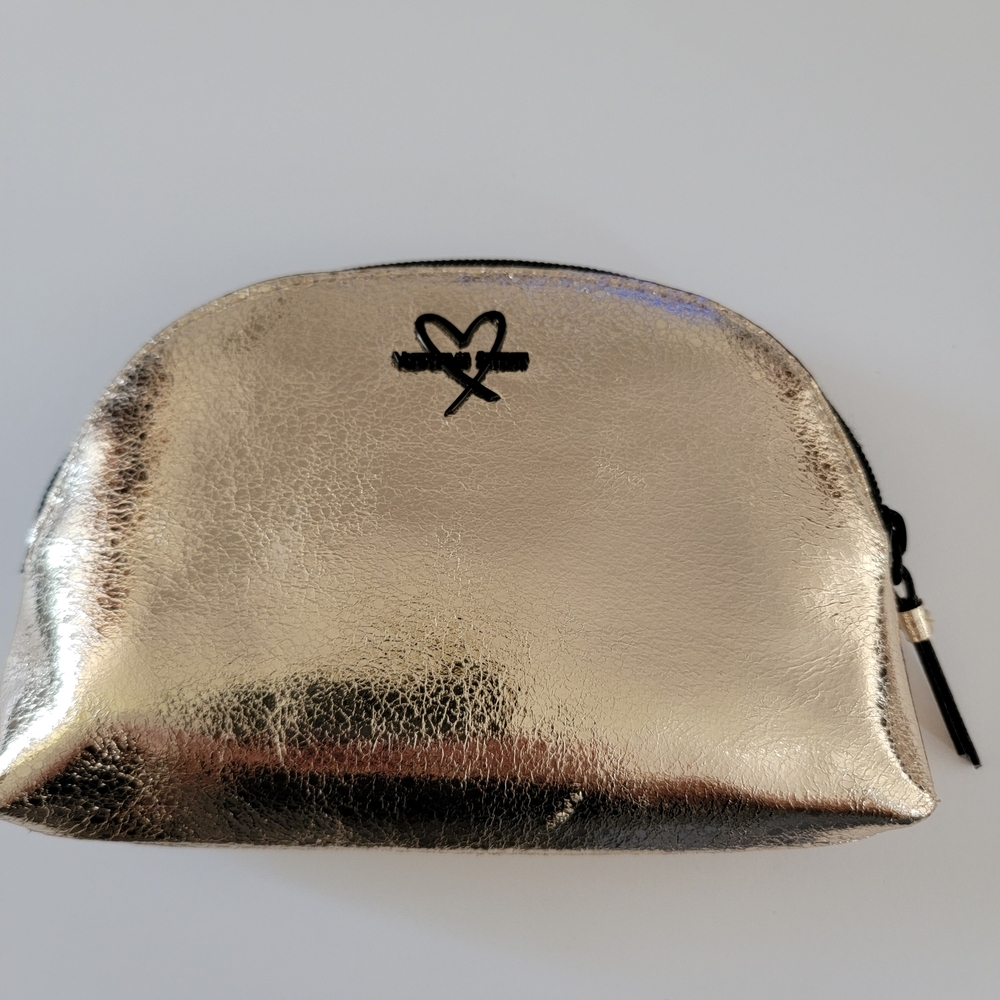 Victoria's Secret Gold Metallic Cosmetic Bag Travel Pouch 6" X 4" Glam Beauty